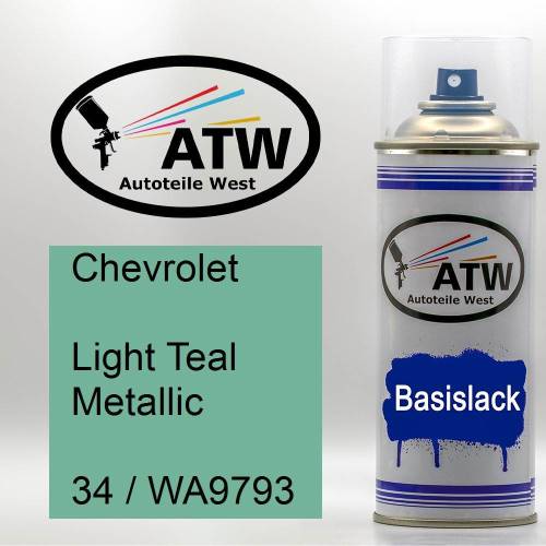 Chevrolet, Light Teal Metallic, 34 / WA9793: 400ml Sprühdose, von ATW Autoteile West.